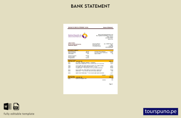 listo para imprimir Argelia Banque De Developpement Plantilla de extracto bancar